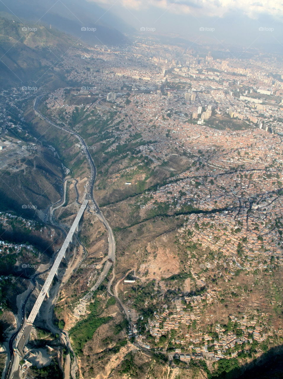 Aerial shot of Caracas 2007 Puente de la guaira en construcción