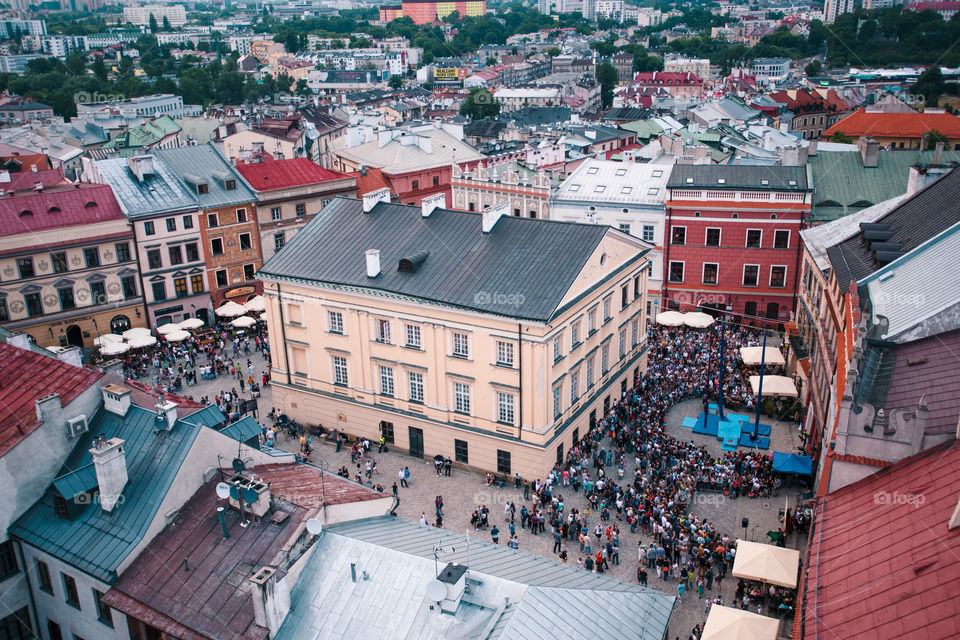 Lublin cityscape. View of old town from Trynitarska Tower