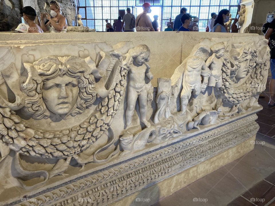 Ephesus ancient city. Sightseeing in Turkey. Hot sunny day in Kusadasi. Ancient ruins of historic places. To travel is to live. Museum in Ephesus 