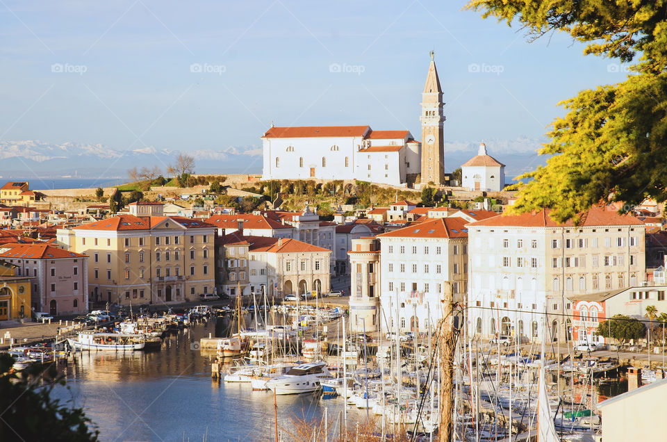 Picturesque view of the old town Piran in Slovenia.