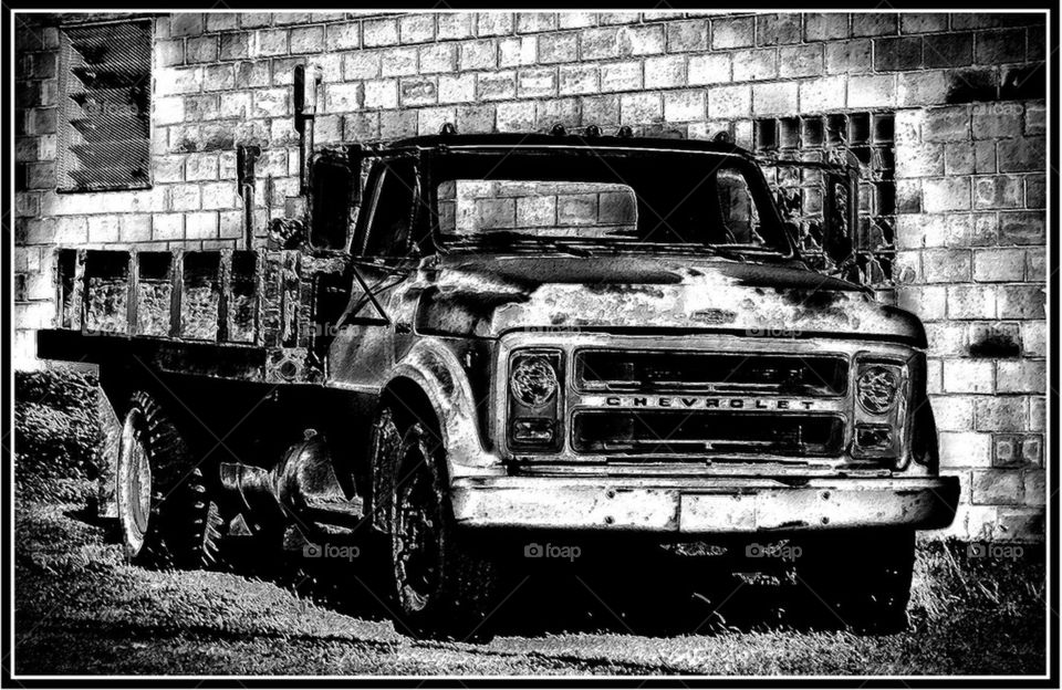 Truck in black and white