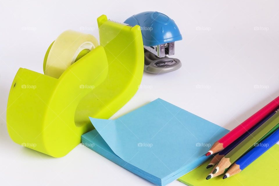 Multicolored leaflets and stationery