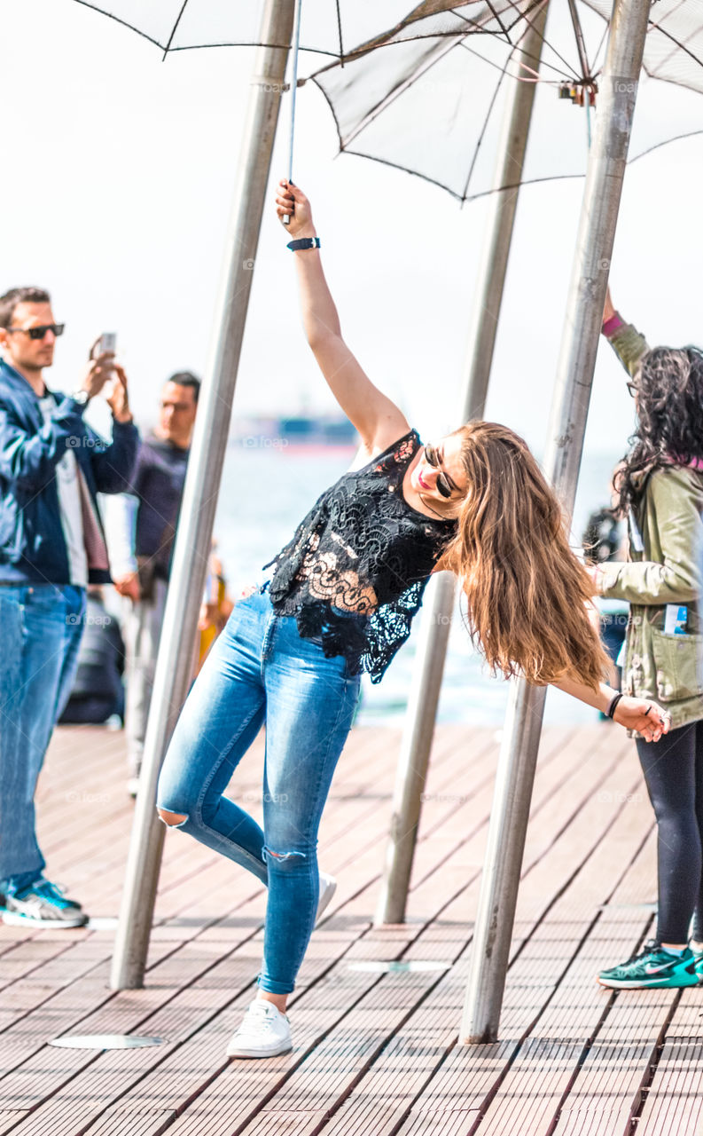 Carefree Woman Among The Crowd