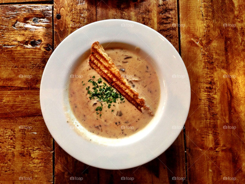 Mushroom soup in restaurant