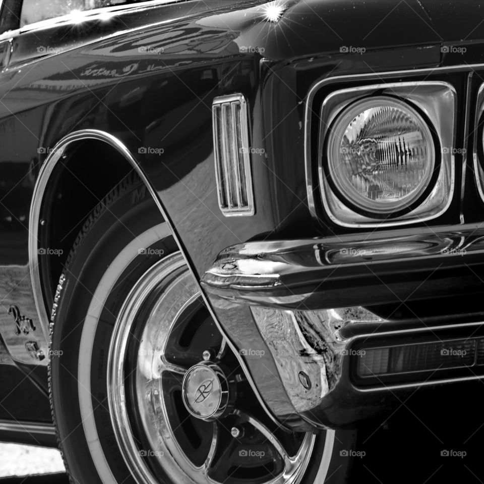 Old Buick close up in black and white