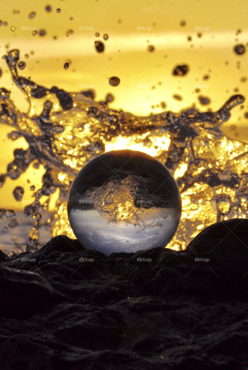 Maui surf reflecting in crystal ball