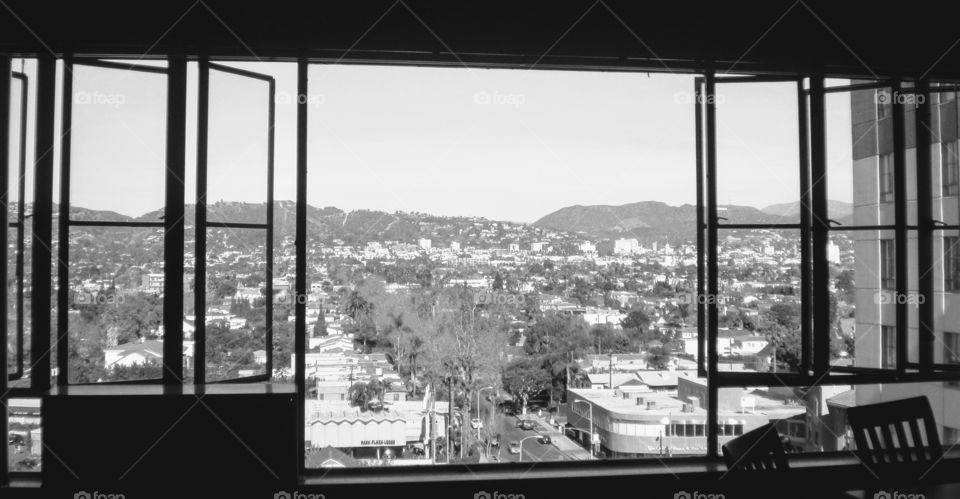 Window view looking out onto Los Angeles