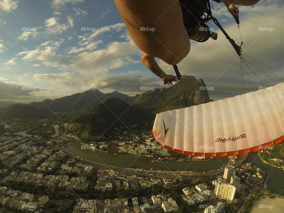 speedfly in Rio. after hiking this mountain in the back ground (pedra da gavea) i flew to barra da tijuca with a speedfly wing.