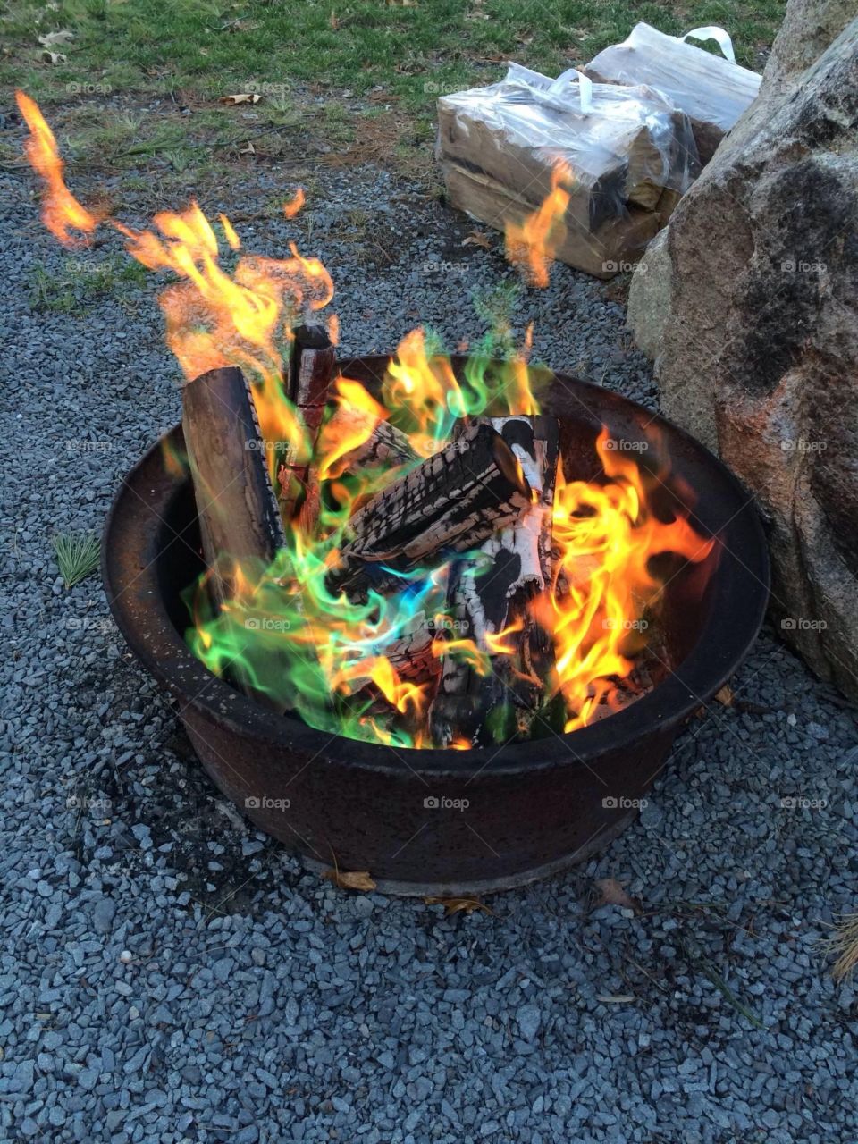 Colorful campfire in the spring