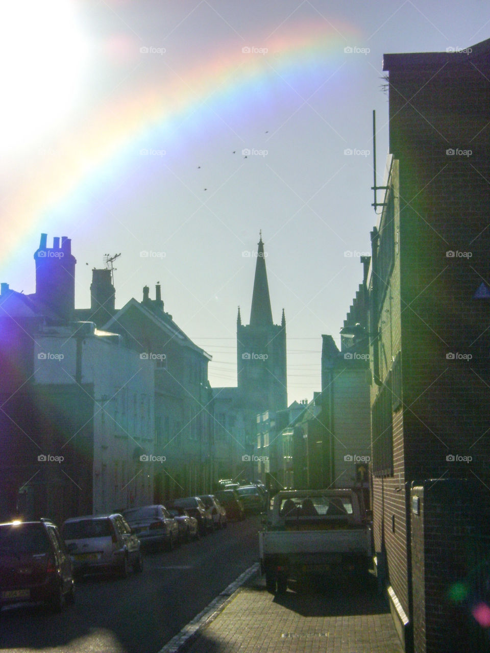 Church spire in the sun