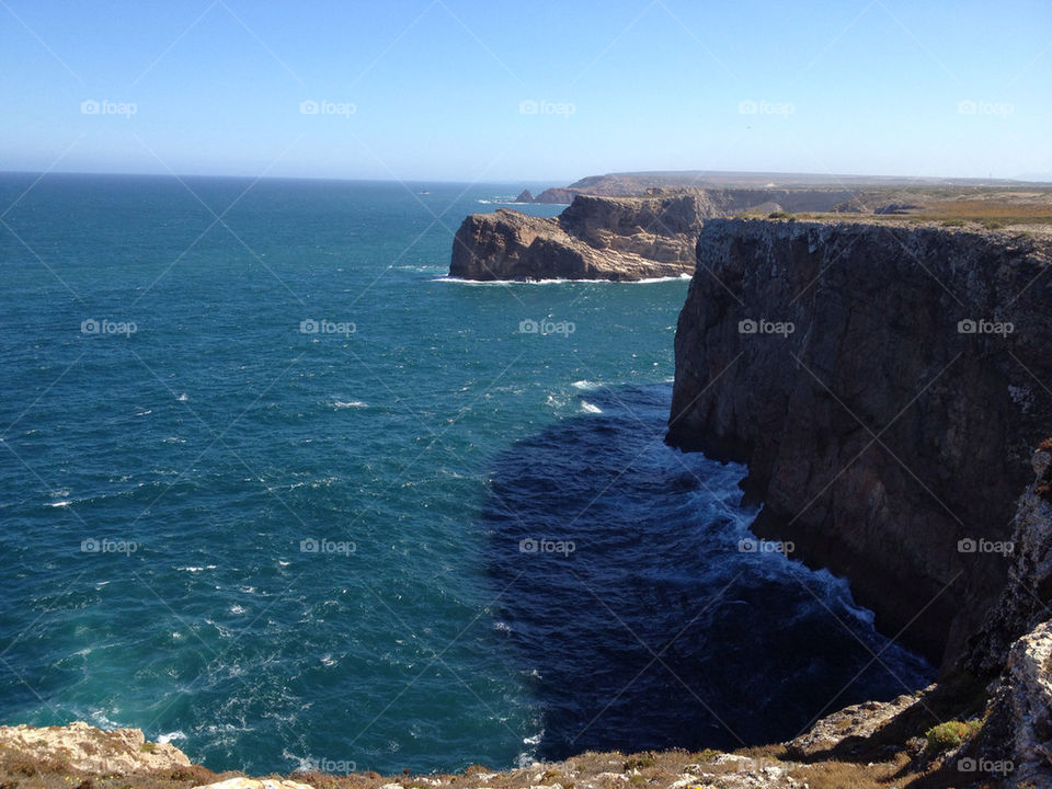 sea rock cliff portugal by samek
