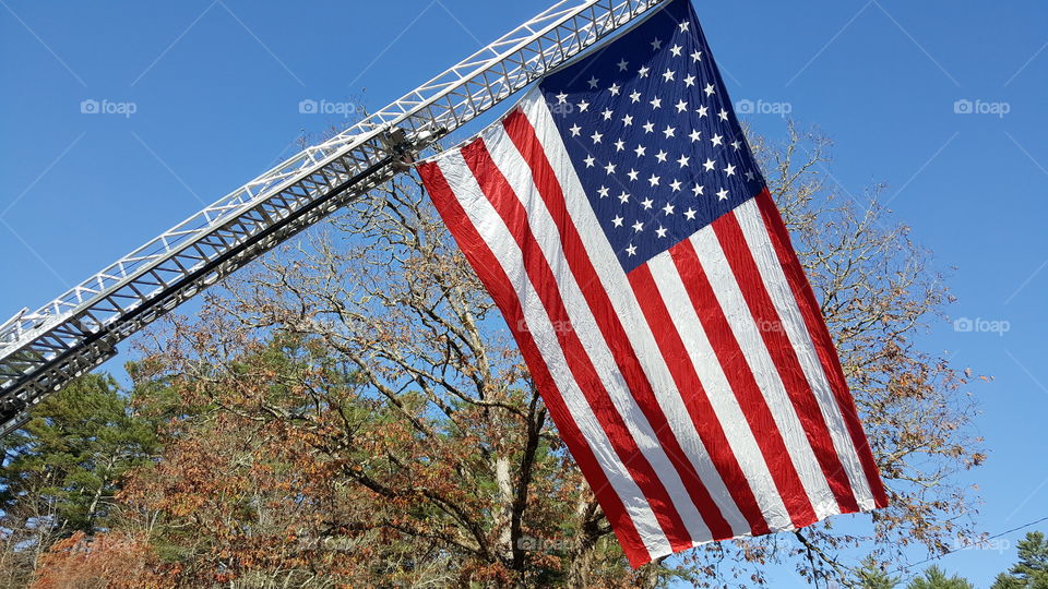 USA flag from fire truck