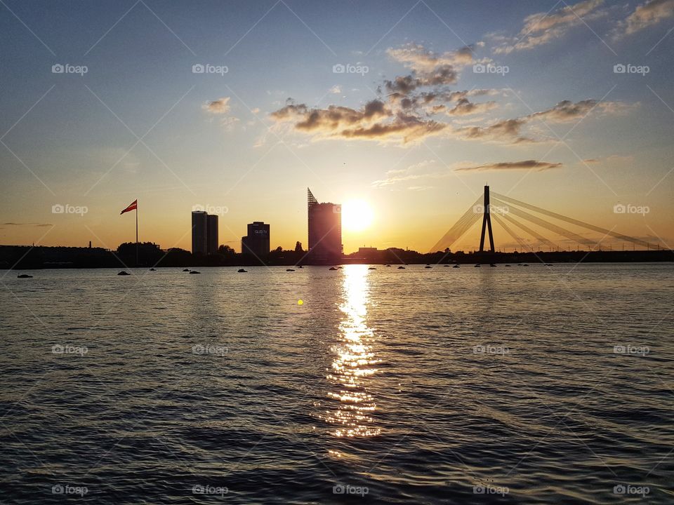 The beautiful sunset in Riga.