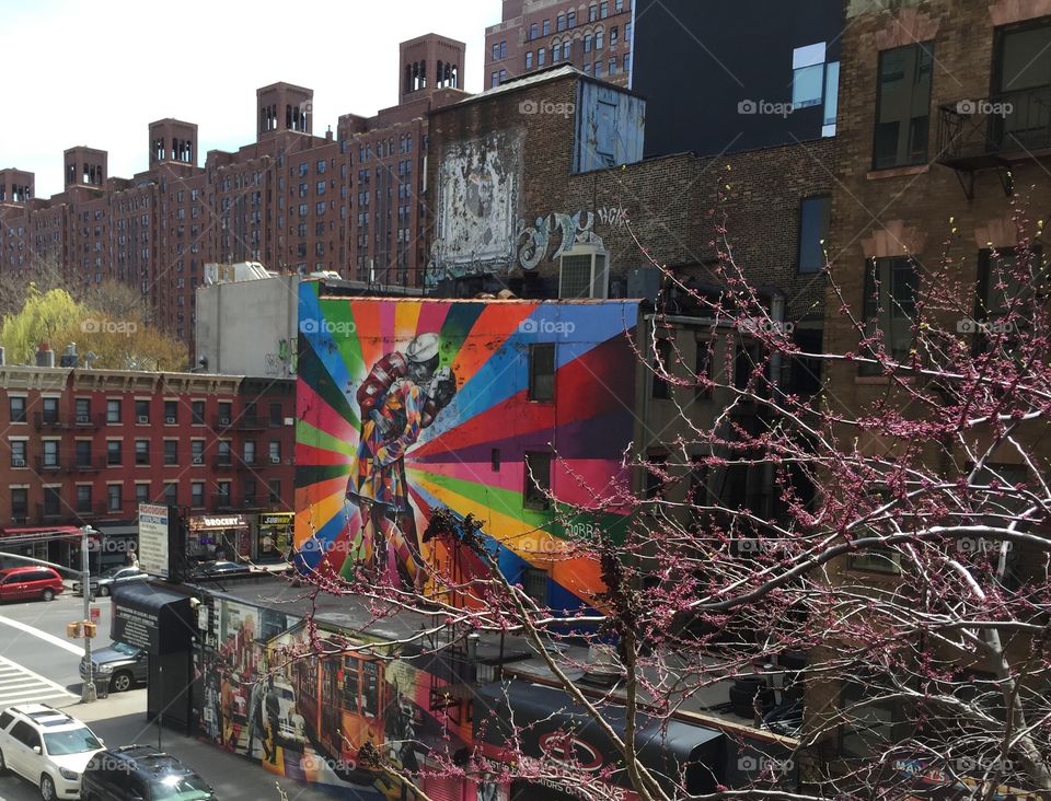A Kiss In The City. Photo of graffiti art from the New York highline
