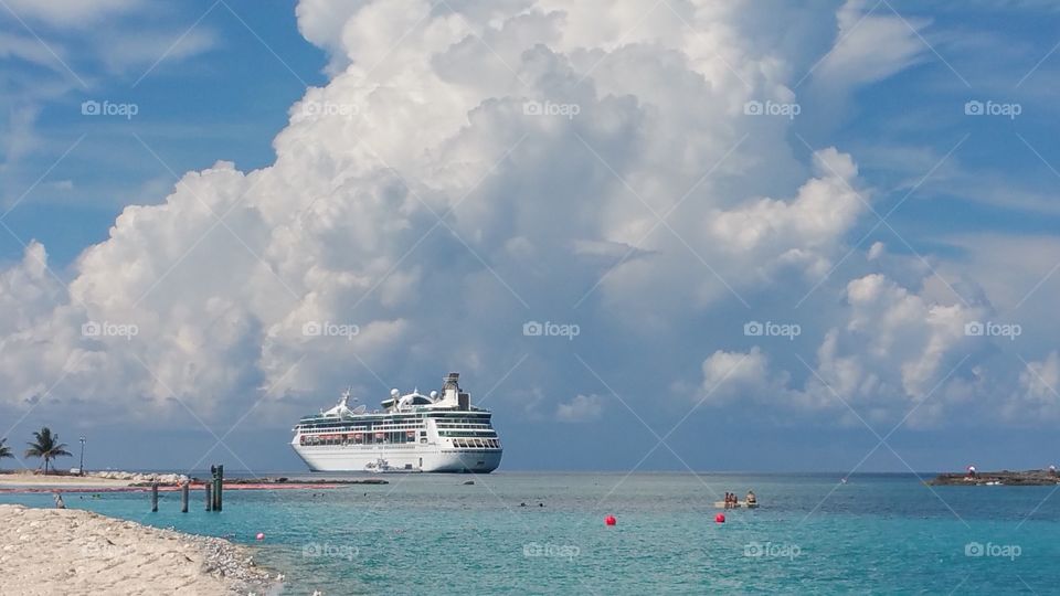 Royal Caribbean ship tendered just off Coco cay Bahama's