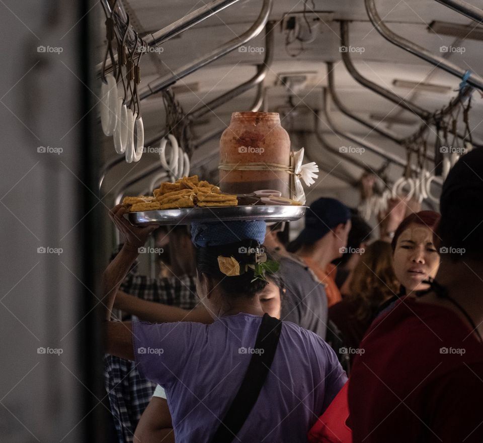 Rangoon/Myanmar-April 14 2019:Crowd people on the train