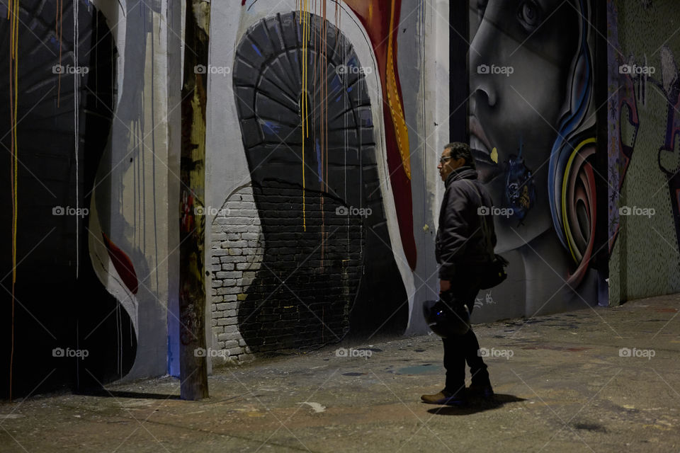 Night lights over a Graffiti Wall