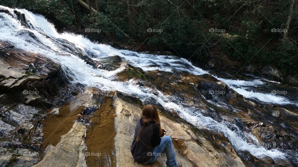 admiring the beautiful cascade at Brasstown falls, South Carolina
