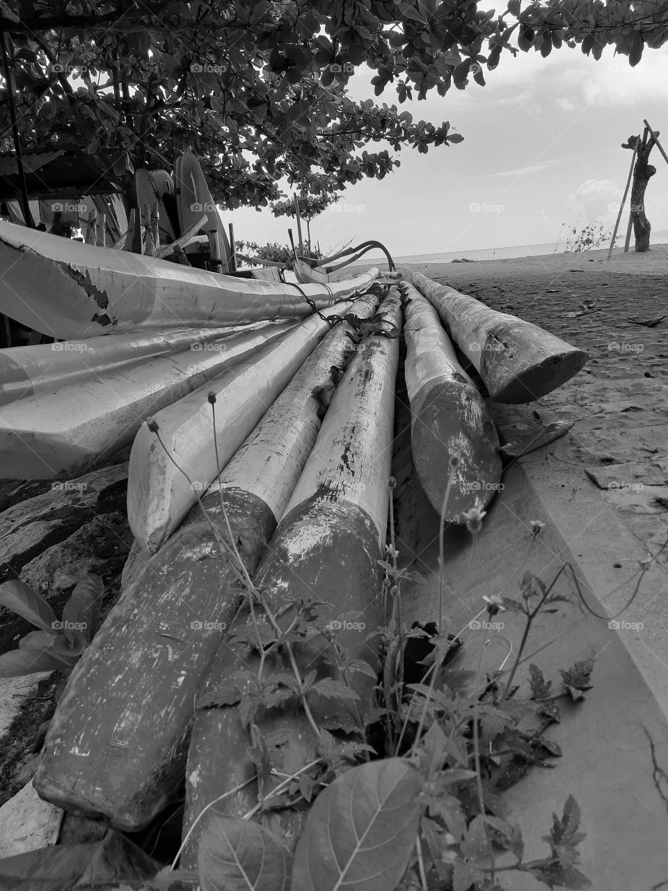 Monochrome style of long strong woods that used as a stabilizer for boar and they are installed in the right and left sides of the boat