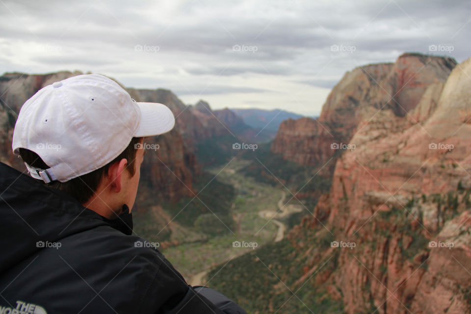 An immense view from Angel's Landing in Mt.Zion National Park on a perfectly lit day