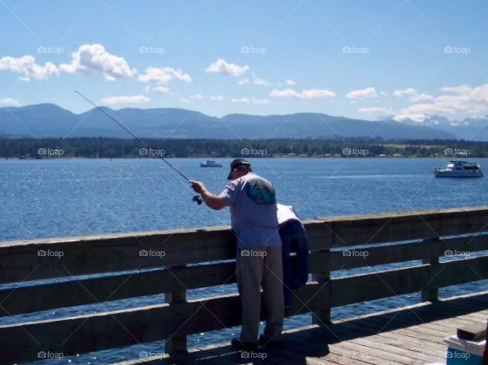 Father and Son, Fishing Off the Pier: Beautiful British Columbia