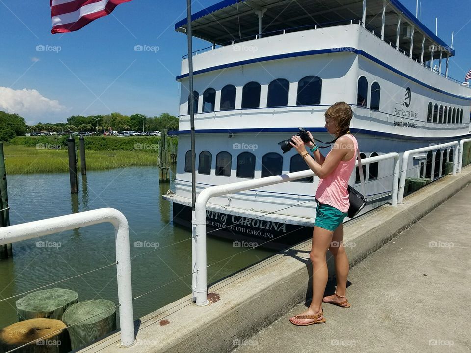 Taking pictures at Charleston Harbor