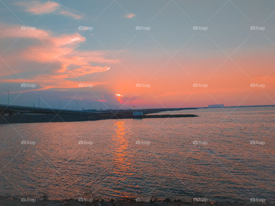 Sunset at Pantai Indah Kapuk on Sunday, Jakarta, Indonesia