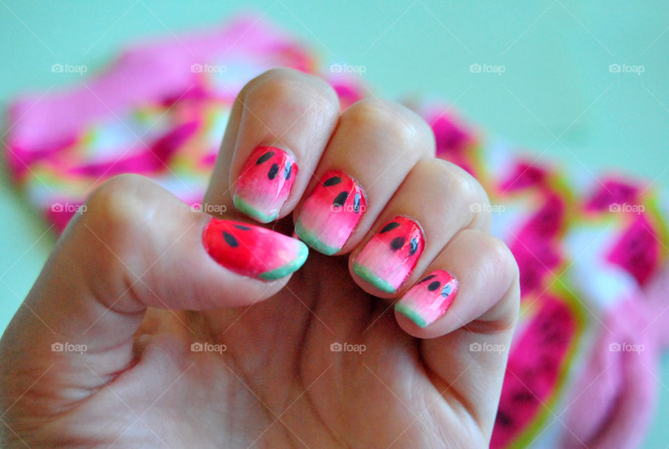 watermelon nail art, nail polish