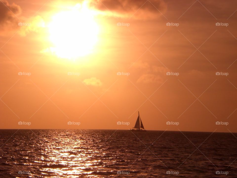 Peaceful sunset at the Caribbean sea...