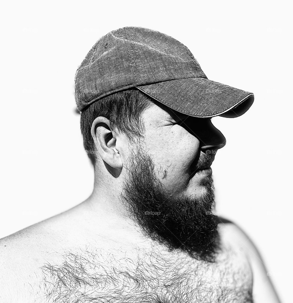 Nude beard man black and white portrait