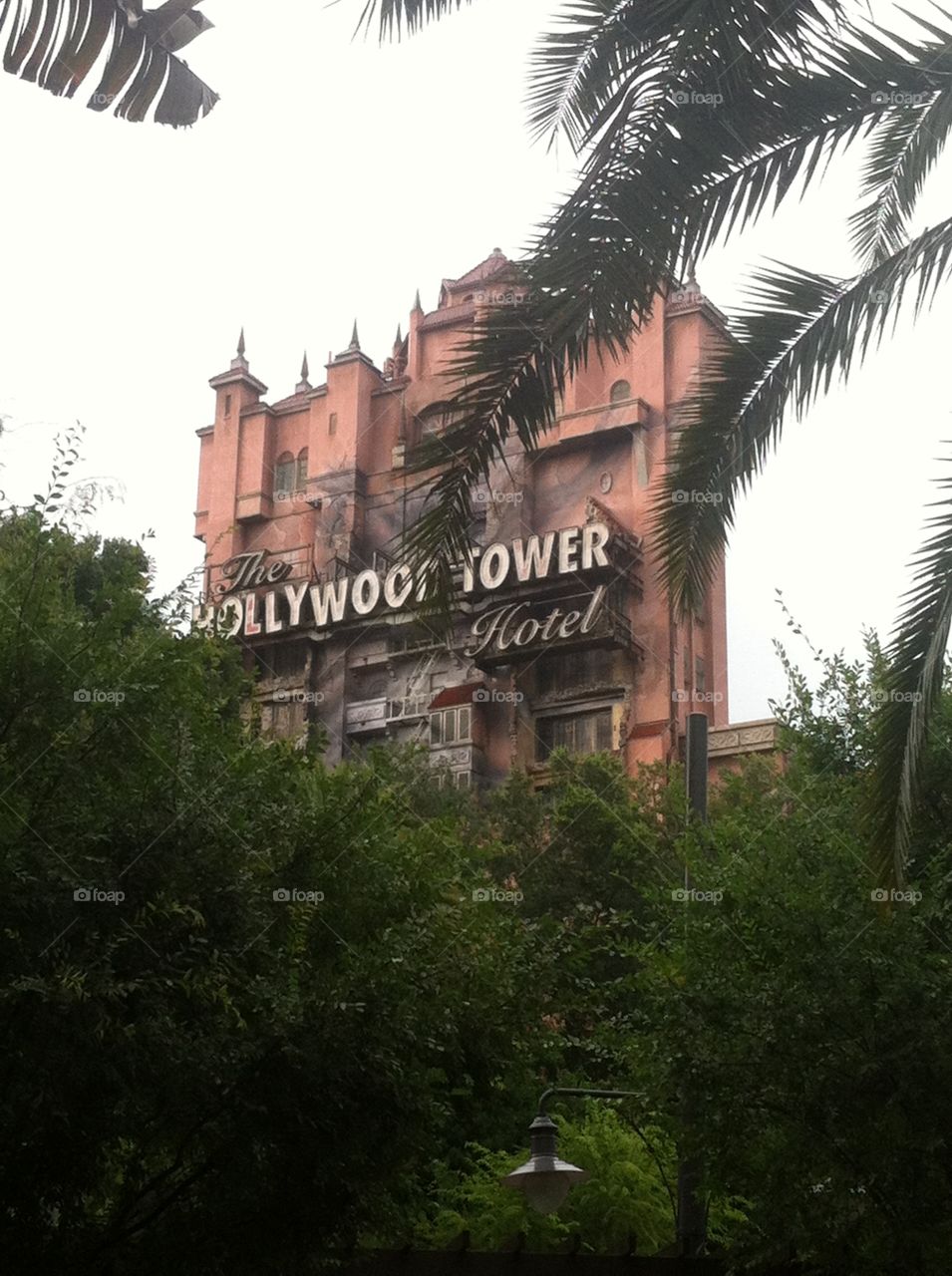 Tower of Terror. Disney Tower of Terror with storm clouds