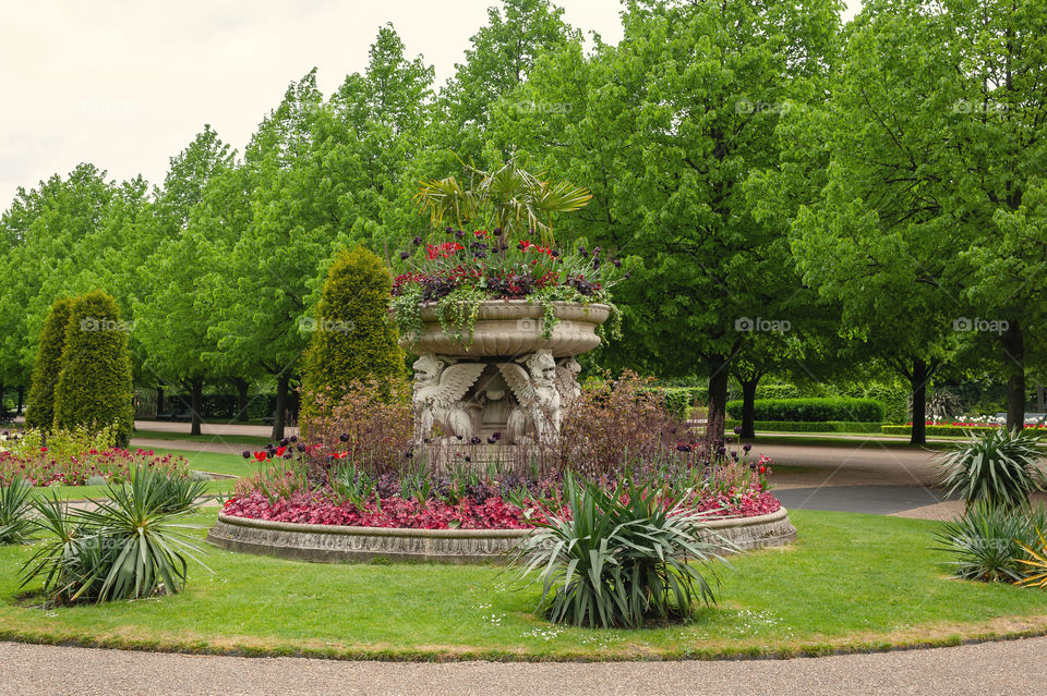 Griffin vase planter in Regent's Park. London. UK.