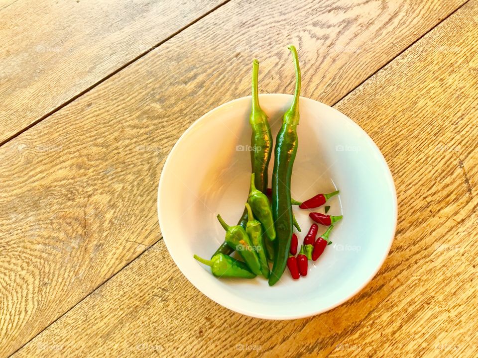 Freshly picked chilli peppers from the garden 