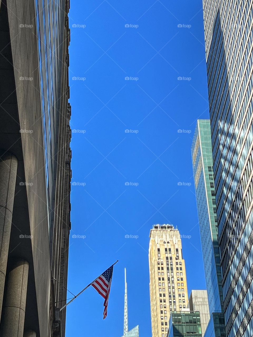 American Flag on the side of the building.