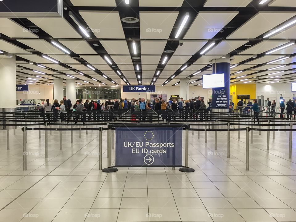 UK border controll at Gatwick airport London.