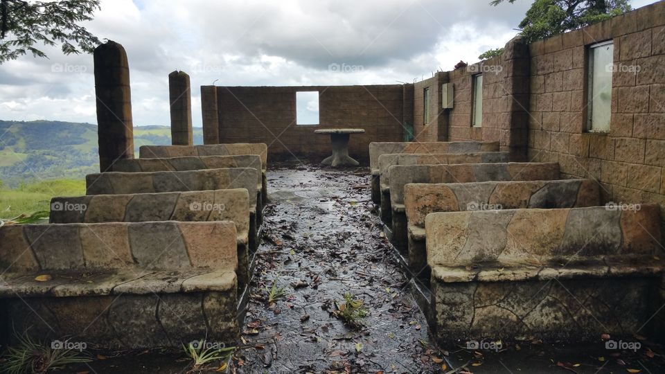 remains of volcano viewing area adjacent Arenal Volcano Costa Rica