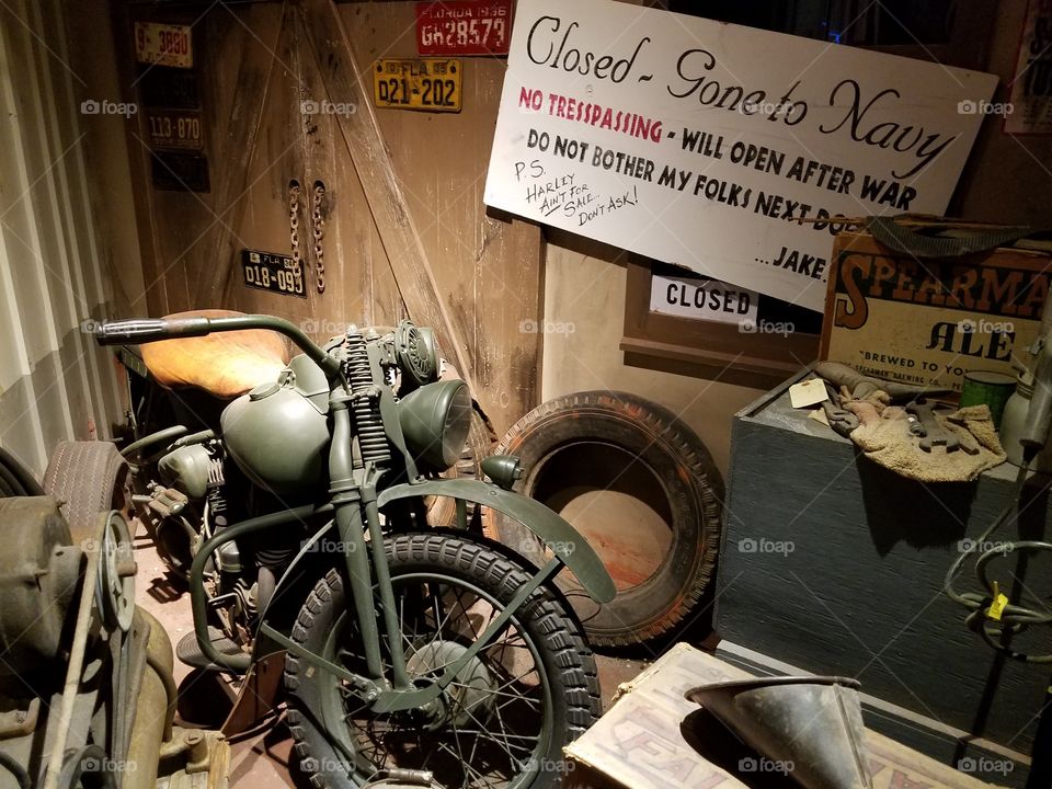 WWII Harley in a street alley