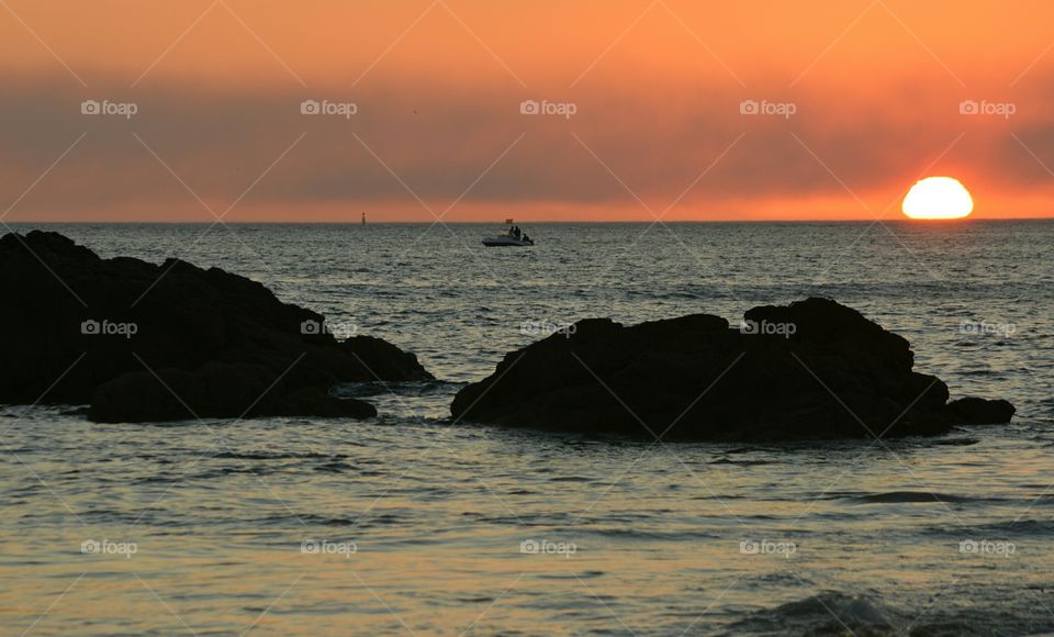 At sea during the golden hour