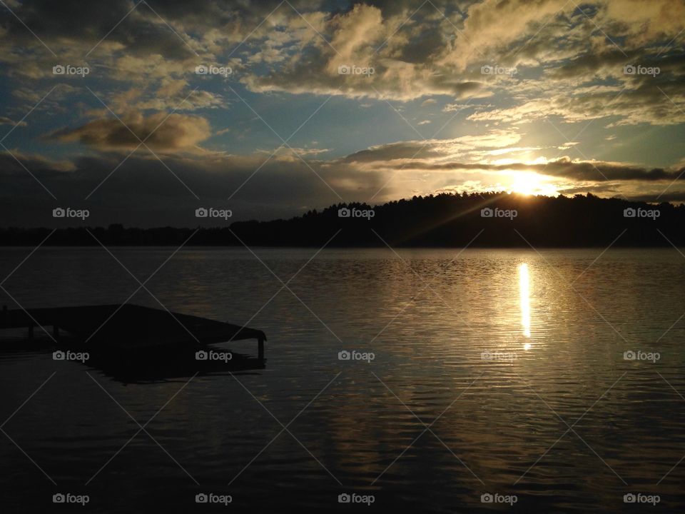 Sunrise over the lake in polish countryside 