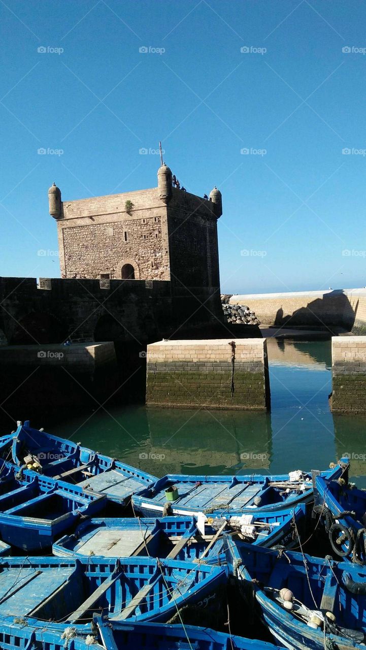 Beautiful blue boats in harbour