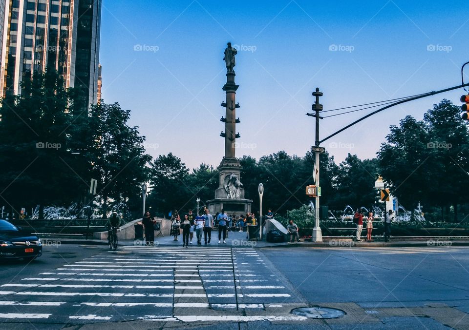New York, Manhattan, Columbus Circle, Statue, Christopher Columbus statue, Street, People,