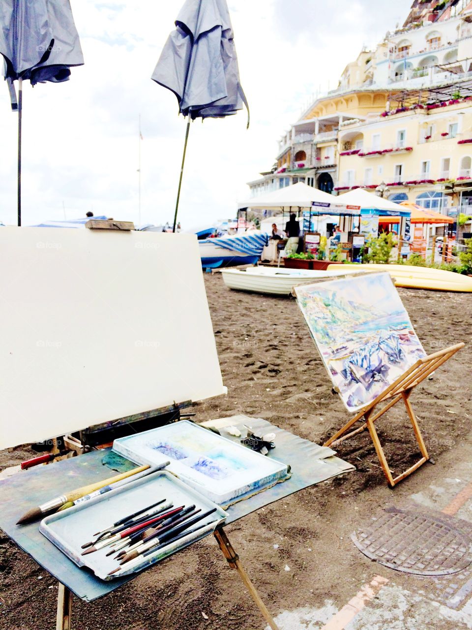 Italian beach and watercolor painting