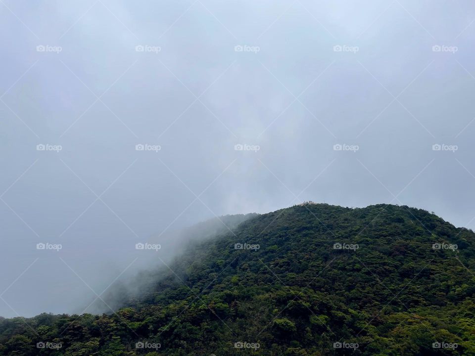 Surrounded by clouds and fog