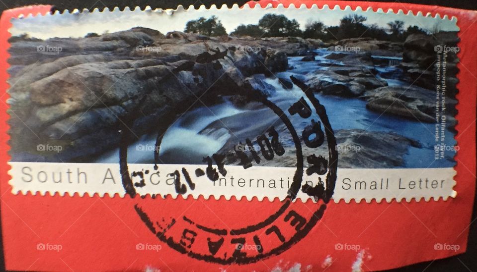 South Africa international small letter mail showing a panoramic view of the ocean with rocks