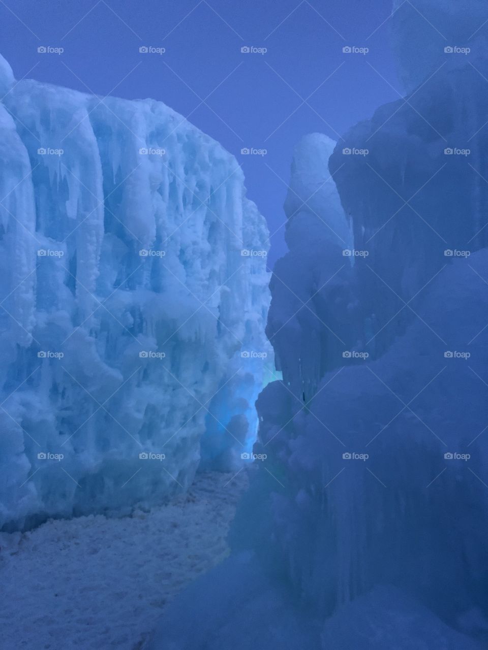 Navigating the frozen passages of the ice castle.