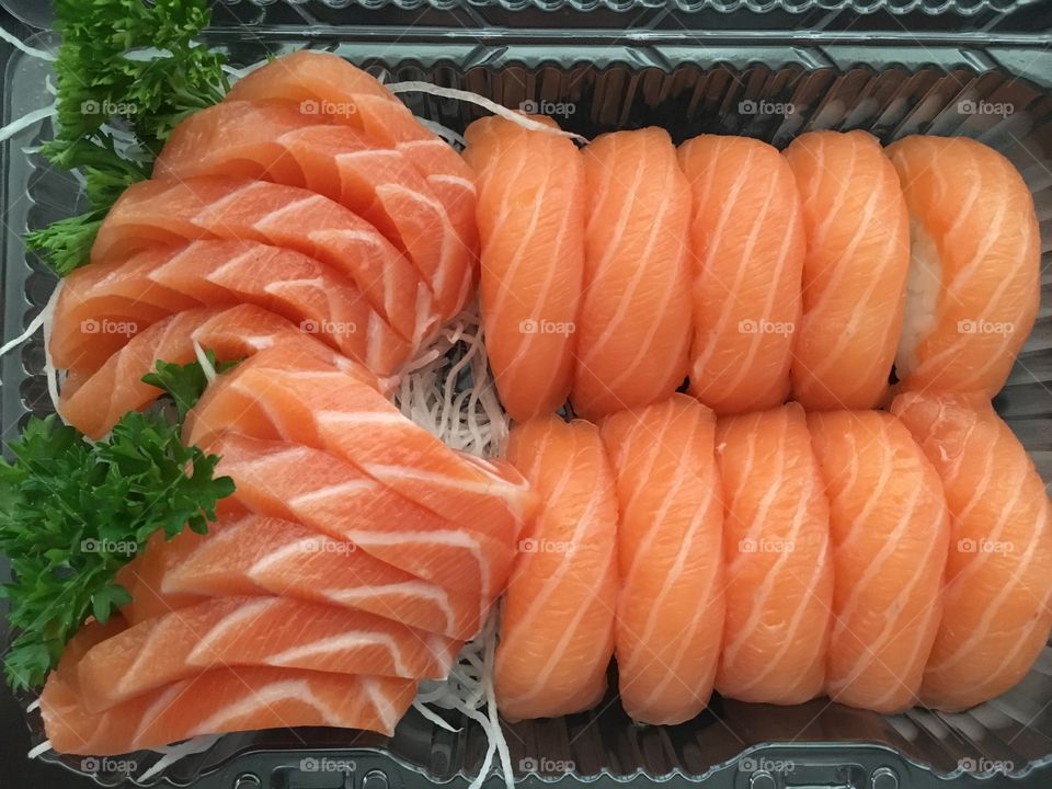 Salmon sashimi and sushi 