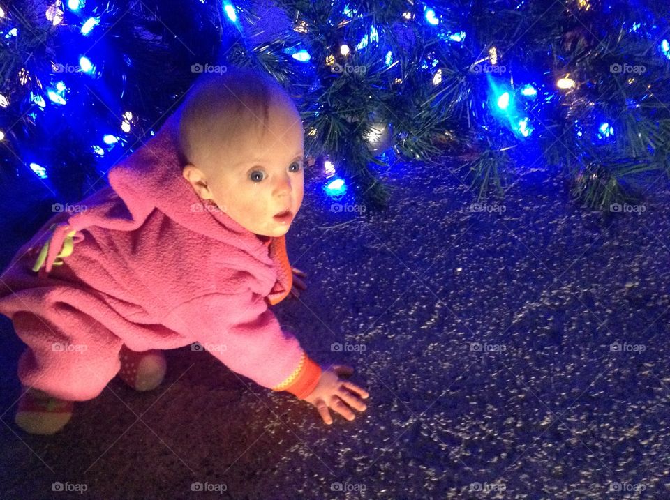 Down syndrome, baby, Christmas lights