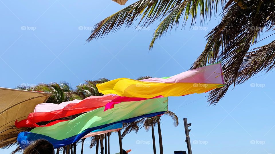 Coloured Flags moving by wind 