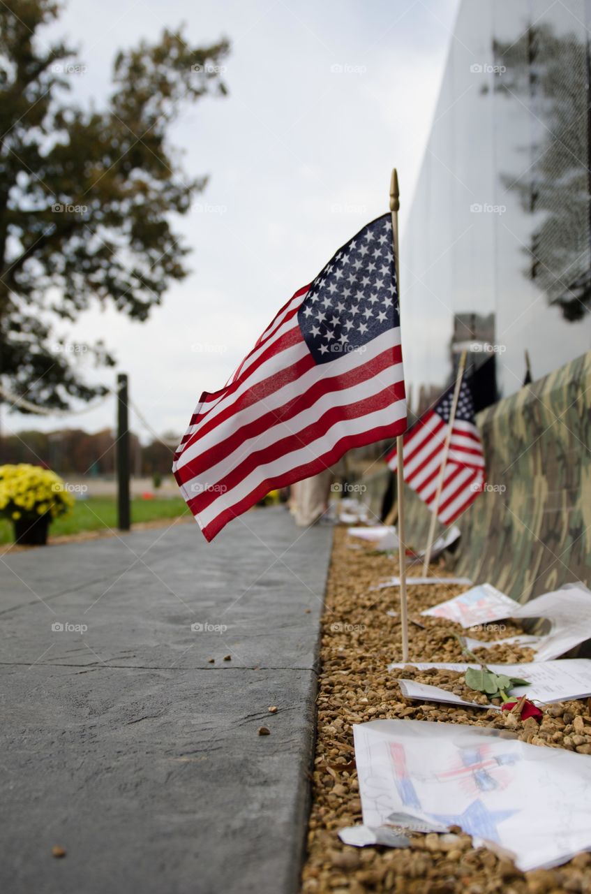 American Flag at Vietnam Memorial Wall