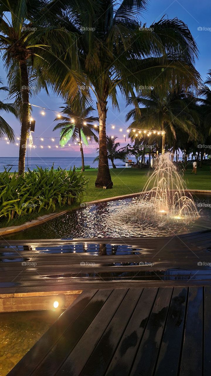 fountain by the sunset